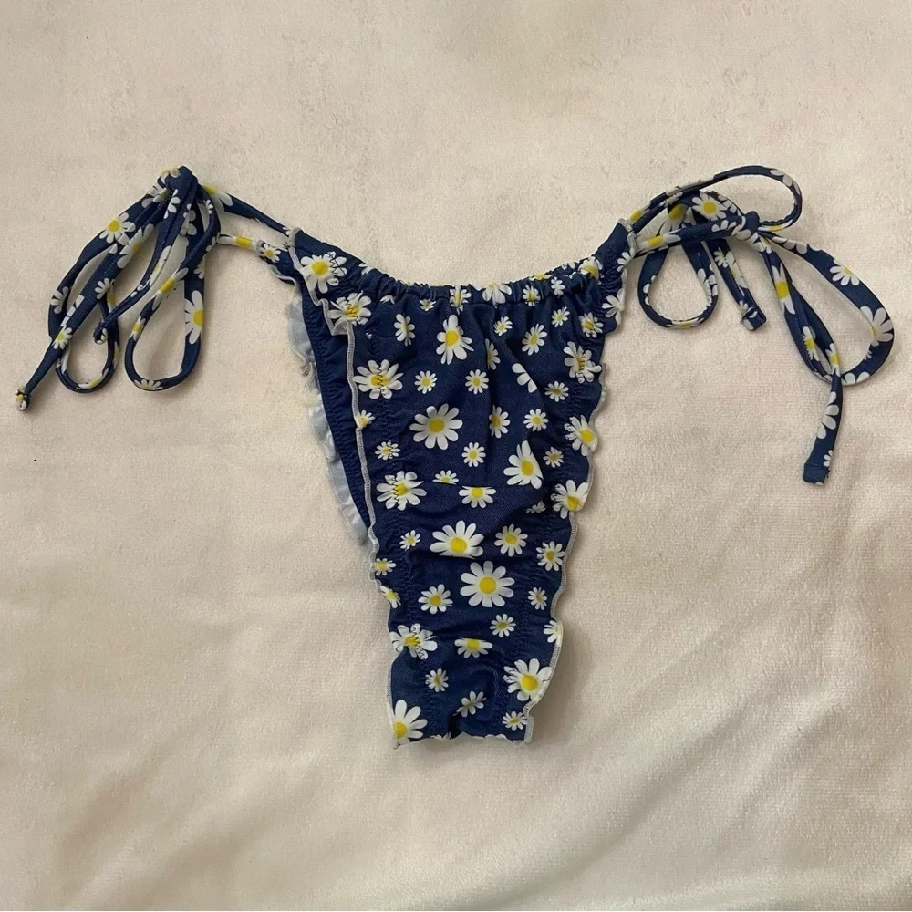 New! PINK x Frankie's Bikinis Blue/White Daisy Reign Bikini Bottom 3733